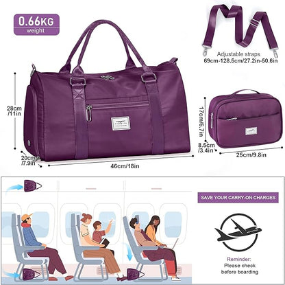 FIORETTO Womens Gym Tote Duffle Bag with Toiletry Bag, Sports Duffel Overnight Hospital Workout