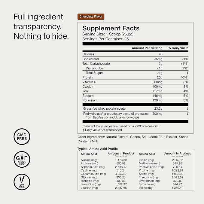 Momentous Essential Grass-Fed Whey Protein Powder - 20 g Whey Isolate Protein - NSF Certified for