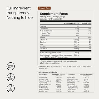 Momentous Essential Grass-Fed Whey Protein Powder - 20 g Whey Isolate Protein - NSF Certified for