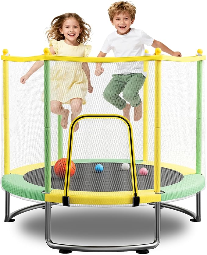 Kids Trampoline with Safety Net – 440lbs Capacity, Upgraded Rust-Proof Ring Legs, Adjustable