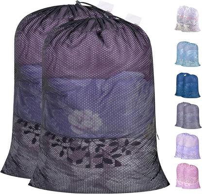 Polecasa Heavy Duty Large Mesh Laundry Bags with ID Tag and Locking Drawstring Closure - 2 Pack, 24