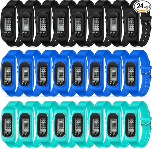 Geyoga 24 Pcs Pedometer for Walking Steps and Miles Pedometer Watch Silicone Steps Tracker Running