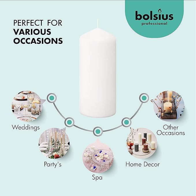 BOLSIUS 12 White Pillar Candles - 2.7 x 6.7 Inches Unscented Candle Set - 62 Hours - Dripless &