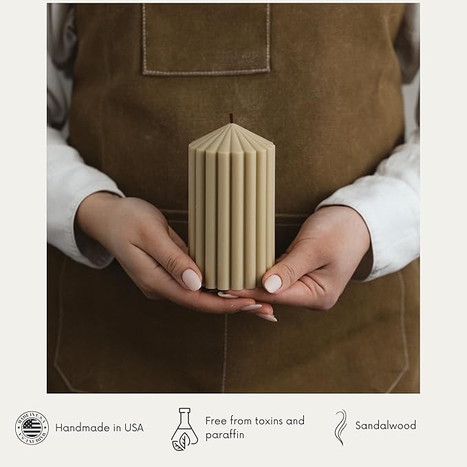LAWA Ribbed Peak Pillar Candle - Large Beautiful Handmade Pillar Scented Soy Wax Candle Elegant