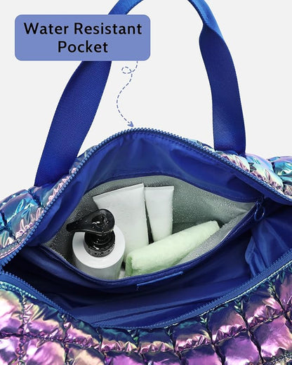Quilted Duffel Bag for Women, Puffer Gym Duffle Bag with Shoe Compartment Lightweight Large