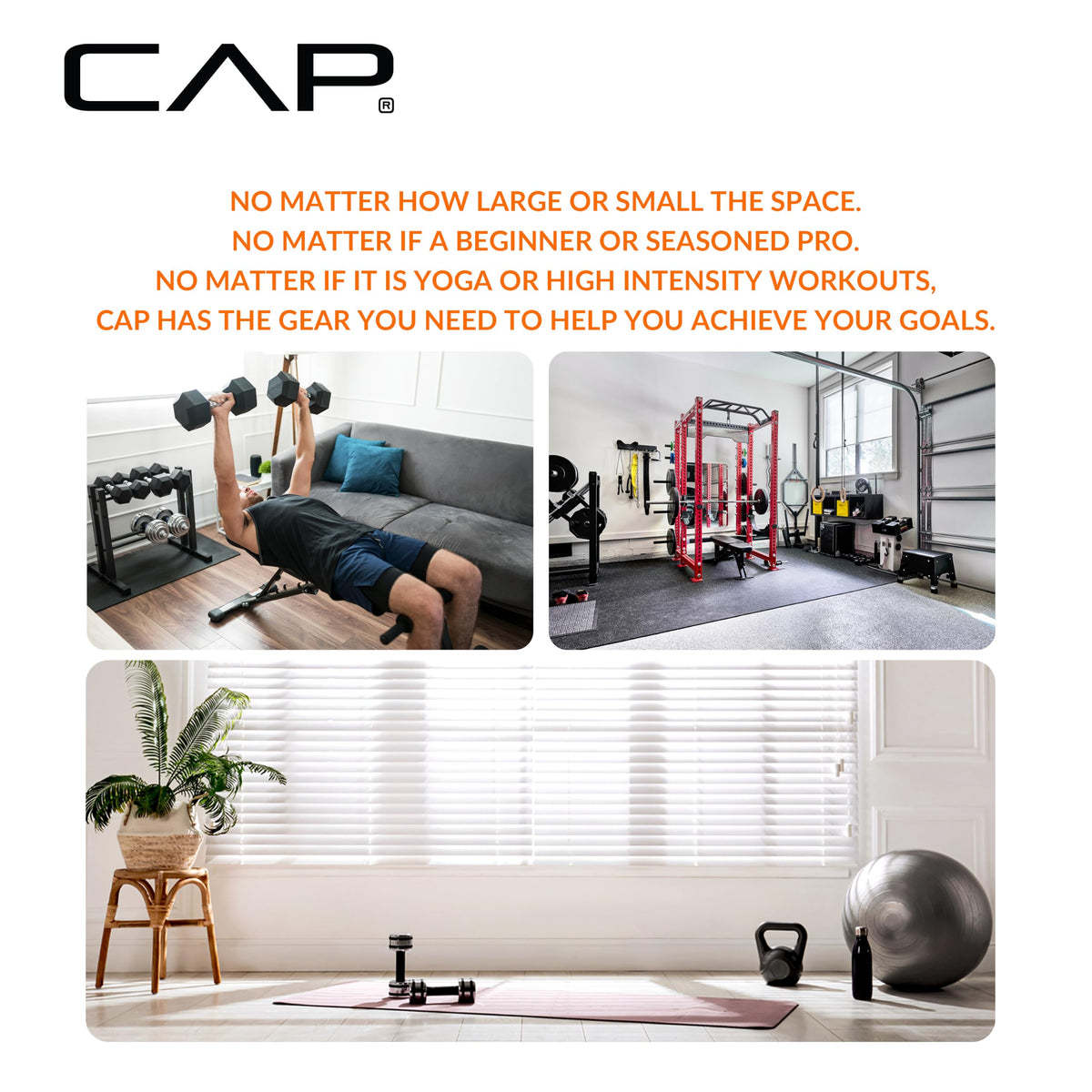CAP Barbell Yoga Mat 1/2" Thick with Carrying Strap - High Density Exercise Mat for Yoga, Pilates