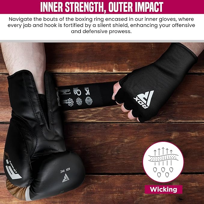 RDX Boxing Hand Wraps Inner Gloves Men Women, Half Finger Elasticated Bandages, Under Mitts Fist