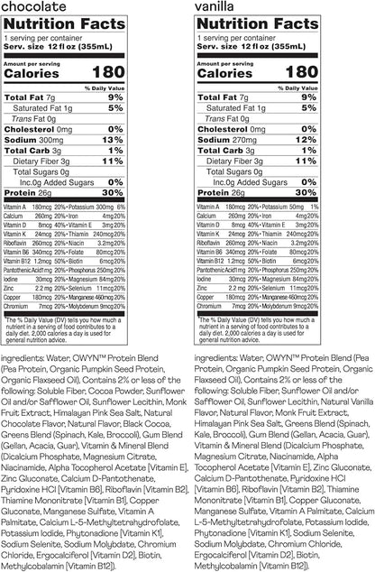 OWYN Only What You Need High Protein Plant Based Complete Nutrition Shake, Chocolate & Vanilla
