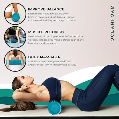 Oceanfoam Soft Tidal Roller (Miami Blue) - Low Density Foam Roller for Physical Therapy, Back Pain