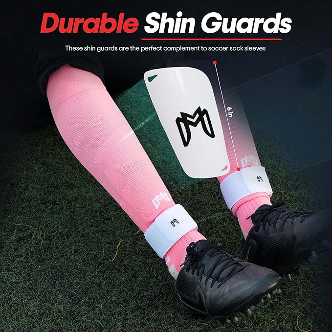 Soccer Grip Socks, Shin Guards, Pre Cut Sock Sleeves, and Guard Straps Bundle Pack - Essential