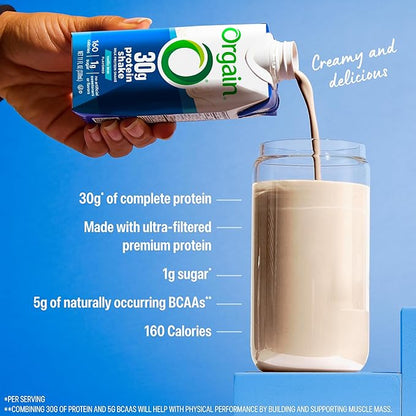 Orgain 30g High Protein Shake, Dairy Isolate Milk Protein, Vanilla Bean, 5g BCAAs, 1g Sugar Per