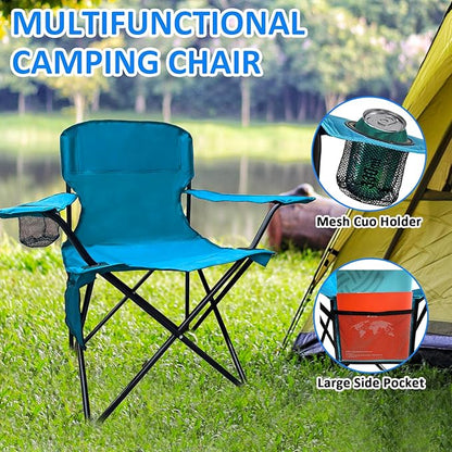 Folding Camping Chair, 225lb Capacity, Includes Cup Holder & Side Storage Bag, 5.5lbs Portable for