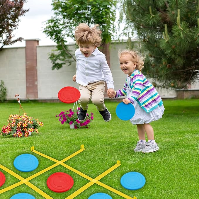 Giant Tic Tac Toe Outdoor Game, 4 Ft X 4 Ft Large Tic Tac Toe Strap Game Outdoor with 10PCS Soft