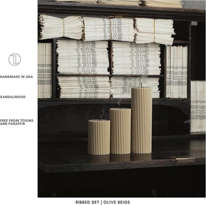 LAWA Roman Handmade Tall Ribbed Pillar Candle - Beautiful Scented Soy Wax Dinner Candle | Classic