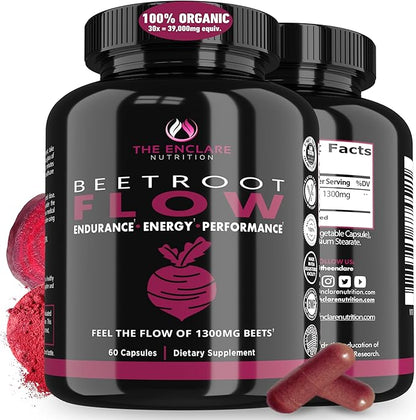 THE ENCLARE NUTRITION Beet Root Capsules 1300mg. Organic Beet Root Powder Capsules Support Heart