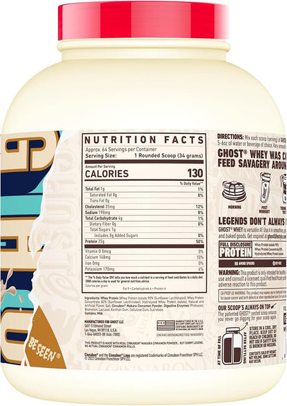 GHOST Whey Protein Powder, Cinnabon - 5LB, 25G of Protein - Cinnamon Roll Flavored Isolate
