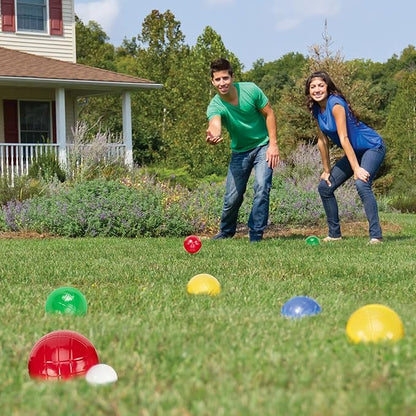 Pointyard 90mm Bocce Ball Set with 8 PE Balls, 1 Pallino, Carrying Bag, Measuring Tape - Family