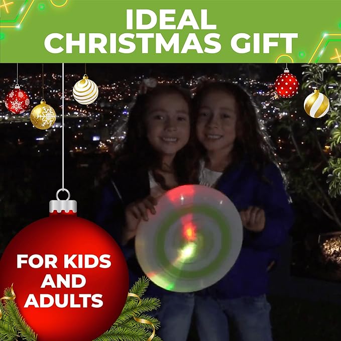 Toysery Light Up Flying Disc - LED Frisbee, Glow in The Dark, Easy to Use, Ideal Camping Game, Fun