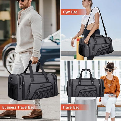 WITZMAN Duffle Bag for Men Nylon Large Gym Weekender Bag with Shoe Compartment Expandable Carry on