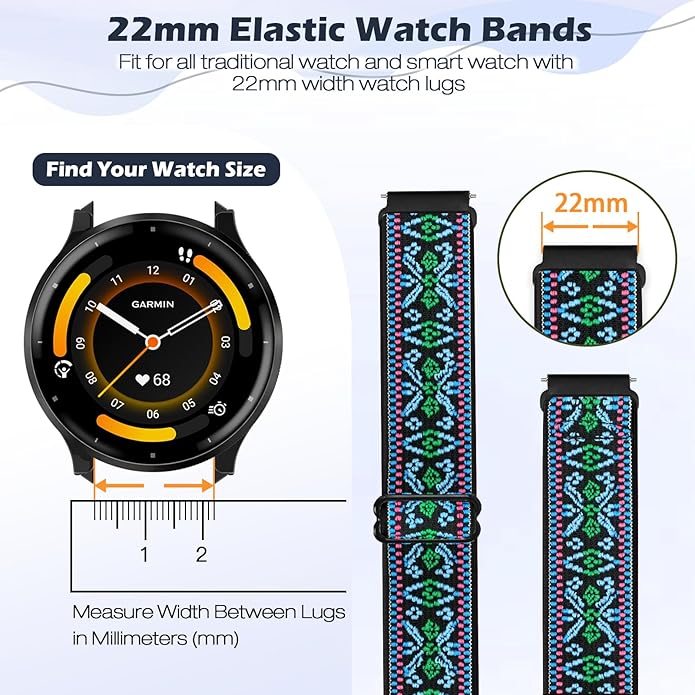 2 Pack Elastic Ankle/Arm Watch Bands Compatible with Garmin Venu 3/Venu 2/Vivoactive 4, Garmin