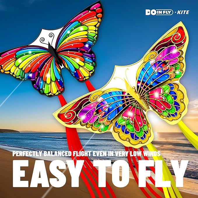 Butterflys for Kids, Beautiful Kite Easy to Fly for Beginners with 328 ft Line & Line Winder, Easy