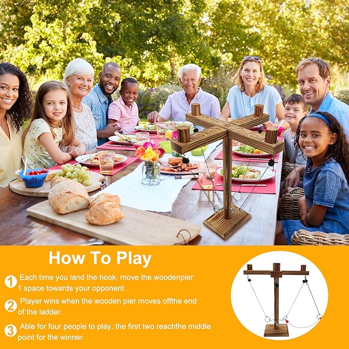 Hook and Ring Game, Large Ring Toss Game for Adults, Ring Game on a String, Tabletop Games, Hook