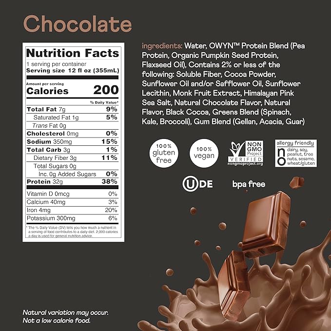 OWYN Only What You Need Pro Elite Vegan High Protein Keto Shake, 32g Protein, 9 Amino Acids
