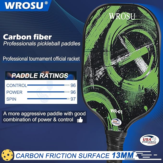 Carbon Fiber Pickleball Paddles Set of 4 or 2 Rackets,USAPA Approved Carbon Fiber Surface Pickle