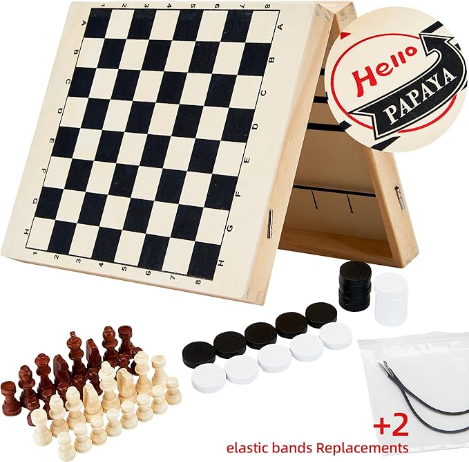 Foldable Fast Sling Puck Game with Chess Board and Checkers Board, Tic Tac Toe. Wooden Air Hockey