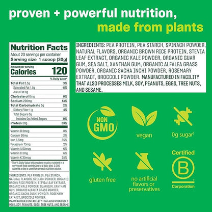 Vega Protein and Greens Protein Powder, Vanilla - 20g Plant Based Protein Plus Veggies, Vegan, Non