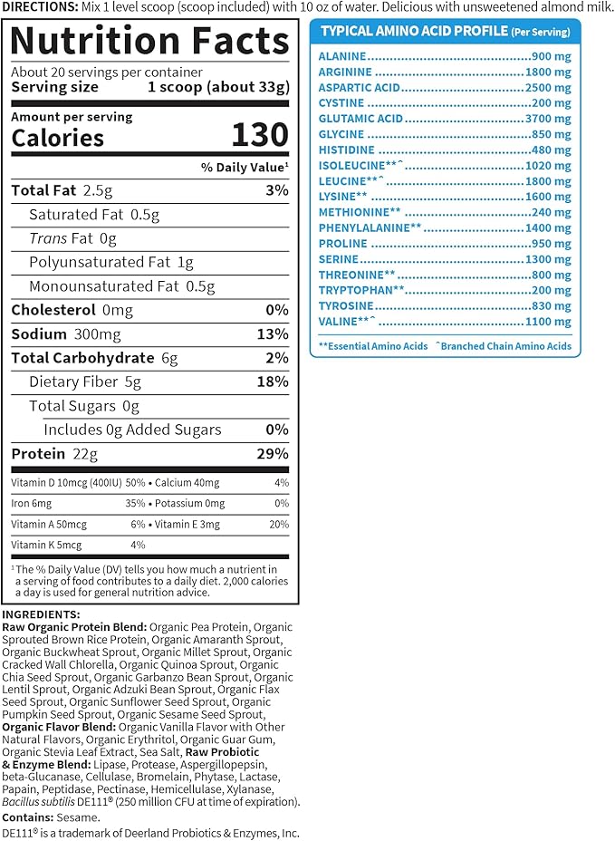 Garden of Life Protein Powder, Vegan Protein Powder, BCAA, Probiotics & Digestive Enzymes, Gluten &