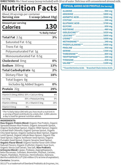 Garden of Life Protein Powder, Vegan Protein Powder, BCAA, Probiotics & Digestive Enzymes, Gluten &