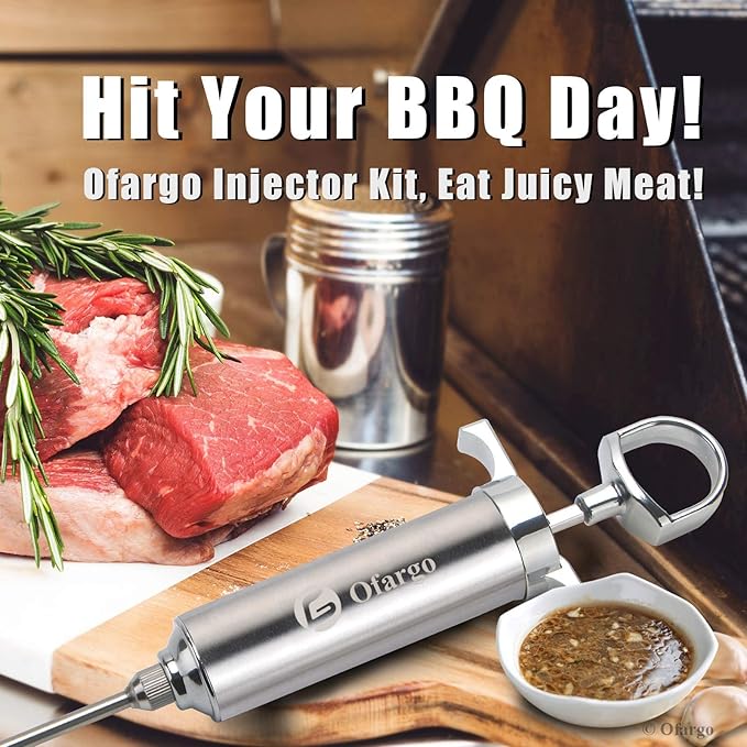 Stainless Steel Meat Injector Syringe Kit with 4 Marinade Needles for BBQ Grill Smoker, 2-oz Large