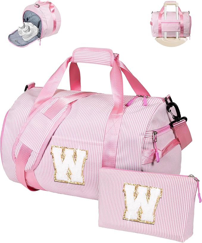 Ballet Gifts for Little Girls, Girl Gym Bag, Kids Initial Overnight Duffel Bags with Shoe