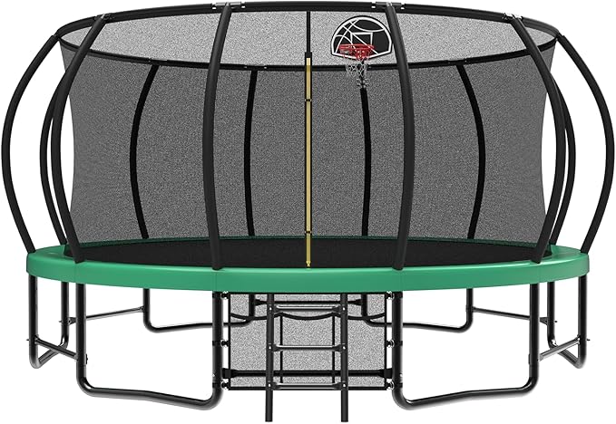 12 14 15 16FT Outdoor Trampolines for Kids and Adults, Pumpkin Trampolin with Curved Poles