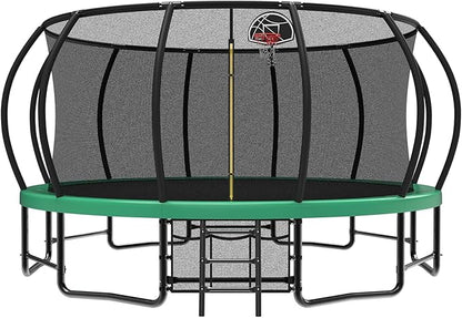 12 14 15 16FT Outdoor Trampolines for Kids and Adults, Pumpkin Trampolin with Curved Poles