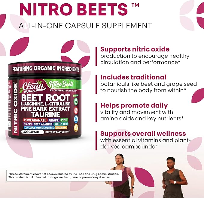 Clean Nutra Organic Beet Root Capsules L Arginine L Citrulline Pine Bark Nitric Oxide Beetroot