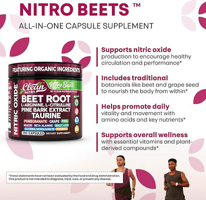 Clean Nutra Organic Beet Root Capsules L Arginine L Citrulline Pine Bark Nitric Oxide Beetroot