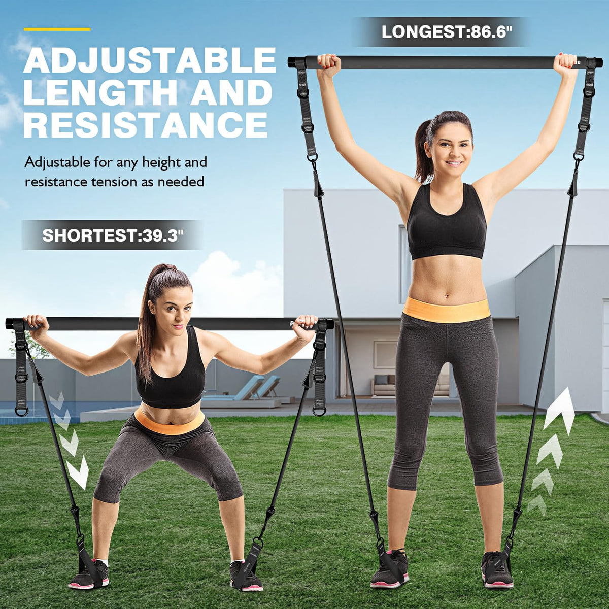 Ayombo Pilates Bar, Multifunctional Pilates Bar Kit with Resistance Bands, Adjustable Fitness
