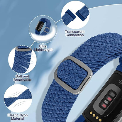 Braided Band Compatible with Fitbit Charge 6/Fitbit Charge 5, Soft Nylon Solo Loop Adjustable