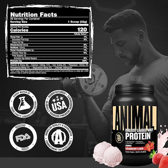 Animal Whey Isolate Protein Powder - Loaded for Pre & Post Workout Muscle Builder and Recovery with
