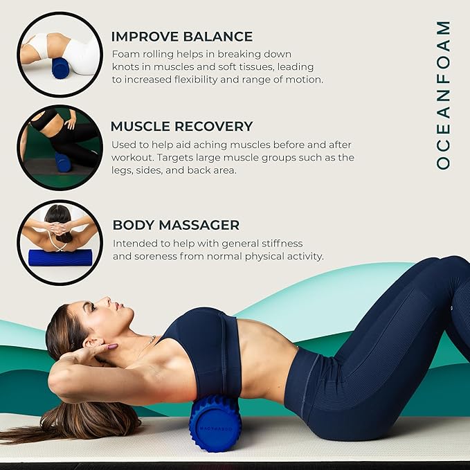 Oceanfoam Tidal Roller - Royal Blue - Muscle Massage Foam Roller for Back Pain & Stretching - Firm