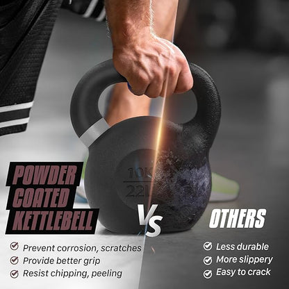 Yes4All Kettlebell, Heavy Duty Powder Coated Cast Iron Kettlebells, Non-Slip Handle & Flat Bottom