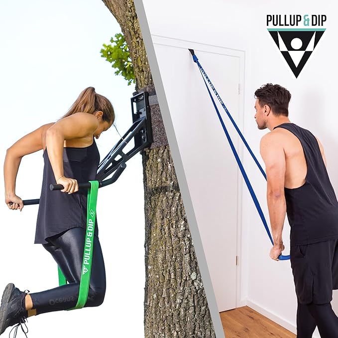 PULLUP & DIP Fitness Bands, Resistance Bands with Bag, Door Anchor (with Sets) and Exercise Guide