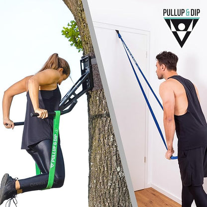 PULLUP & DIP Fitness Bands, Resistance Bands with Bag, Door Anchor (with Sets) and Exercise Guide