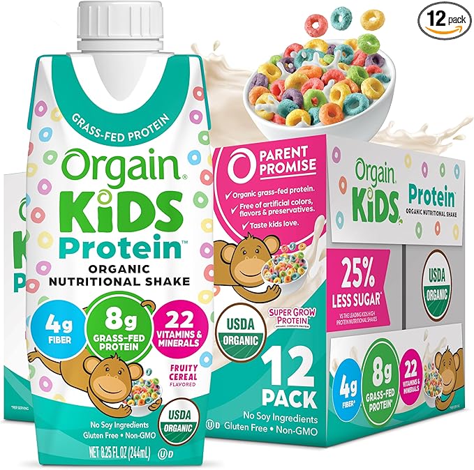 Orgain Organic Kids Nutritional Protein Shake, Fruity Cereal - Kids Snacks with 8g Dairy Protein