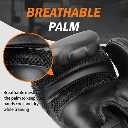FIVING Boxing Gloves for Men and Women (Black, 10oz)