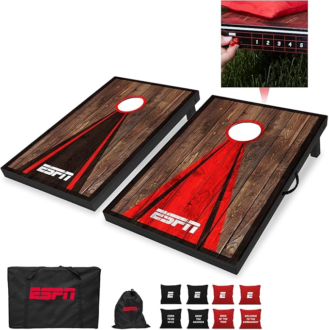 ESPN Cornhole Board Set Includes Bean Bags and Travel Case, Ideal for Kids Games, Family Games, and