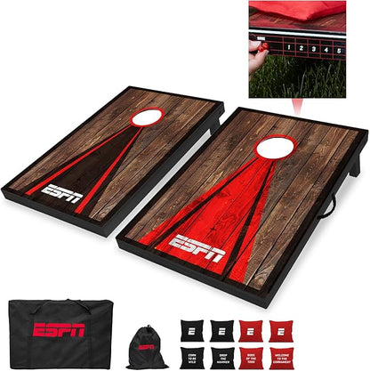 ESPN Cornhole Board Set Includes Bean Bags and Travel Case, Ideal for Kids Games, Family Games, and