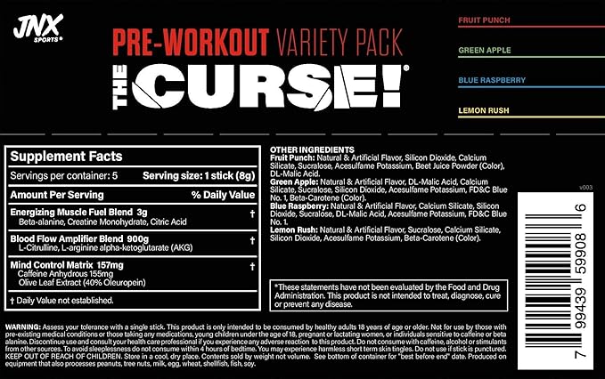 JNX SPORTS The Curse! Pre Workout Powder for Men & Women, Caffeine, Beta-Alanine, Creatine